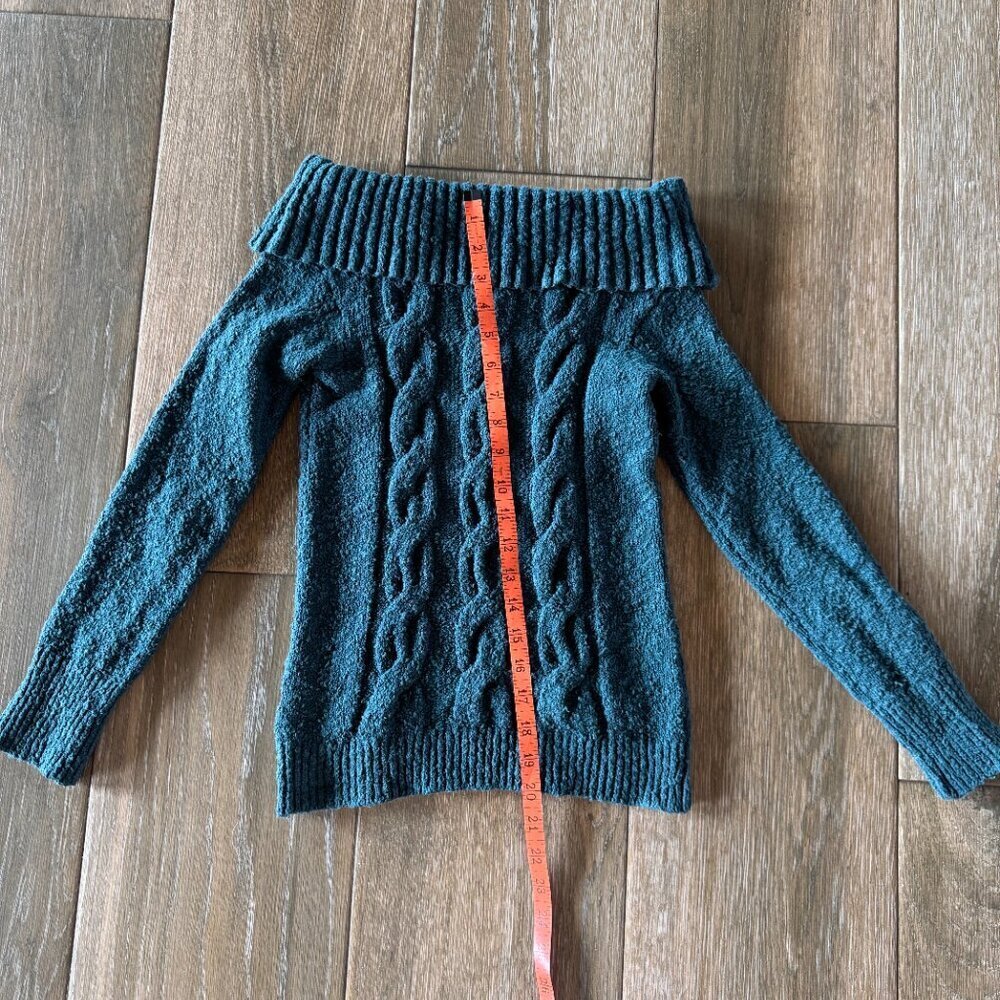 Free People Cable Foldover off the Shoulder sweater in teal size small - Picture 7 of 10